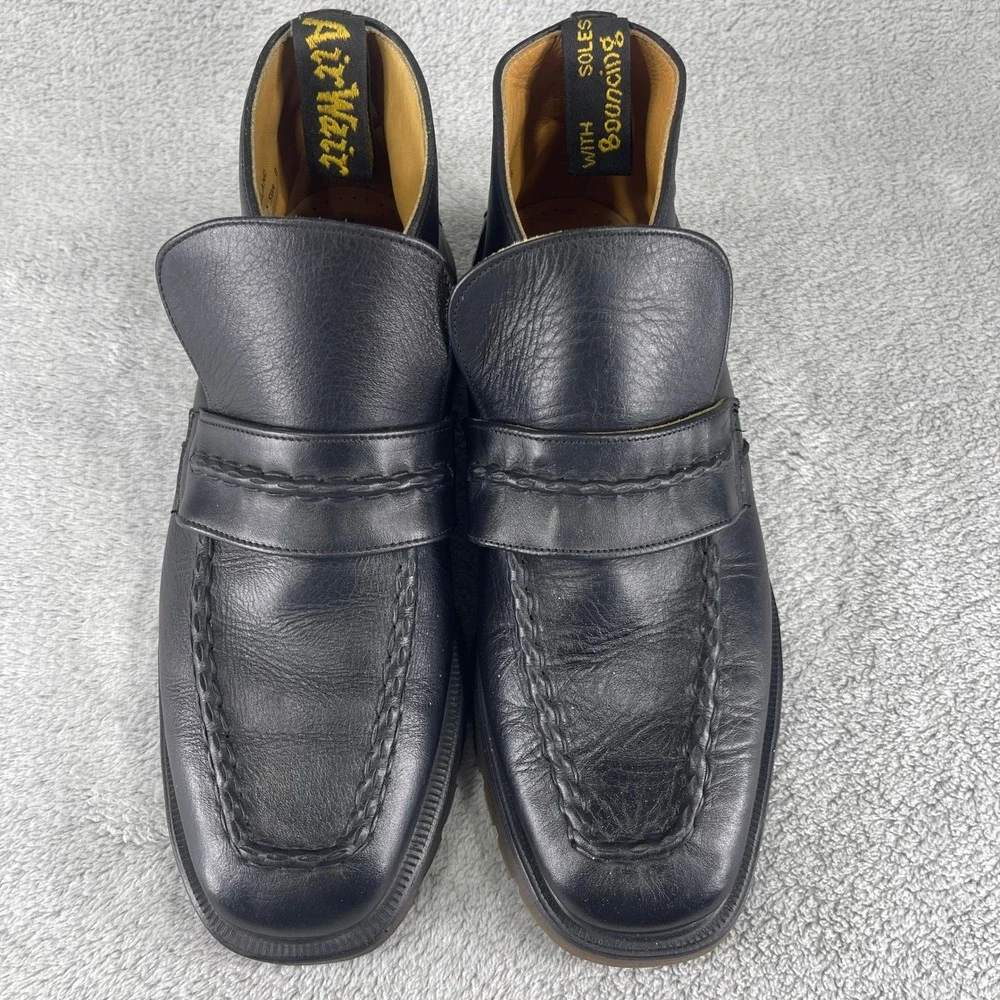 Dr. Martens Boots Mens 8 Black Leather Loafer Moc Toe AirWair Bouncing Soles